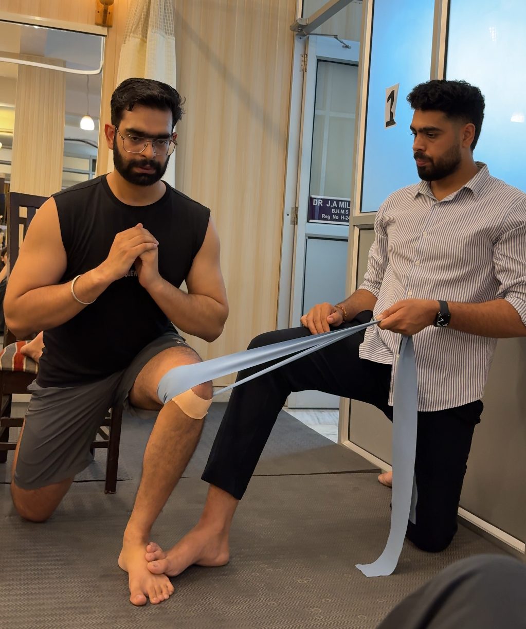Patient doing gait and footwork cone drills in the clinic
